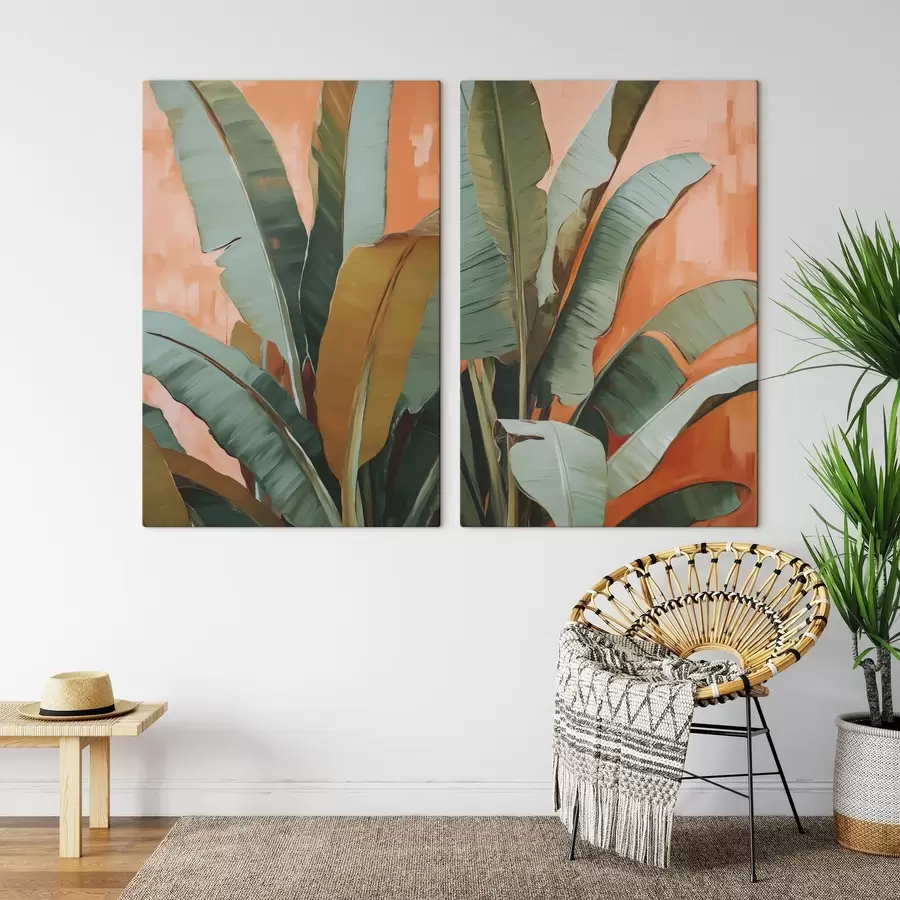  Schilderijen Schilderij met imitatie van grote tropische bladeren m30617