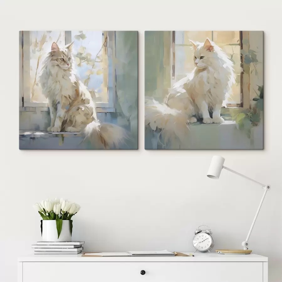  Schilderijen Een kat op een vensterbank is een imitatie van een schilderij m30625