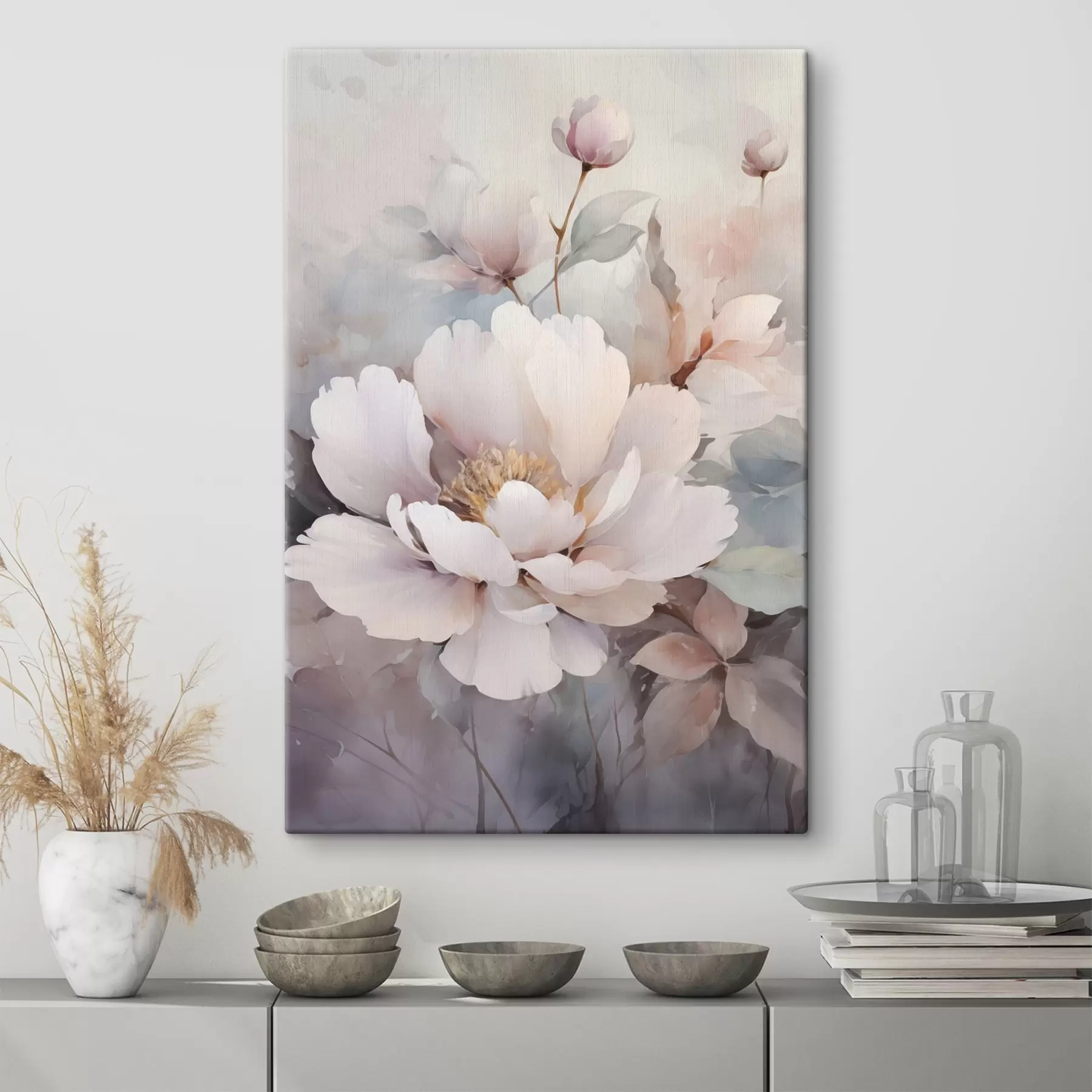  Schilderijen Luchtige bloemen in lichte tinten s49376