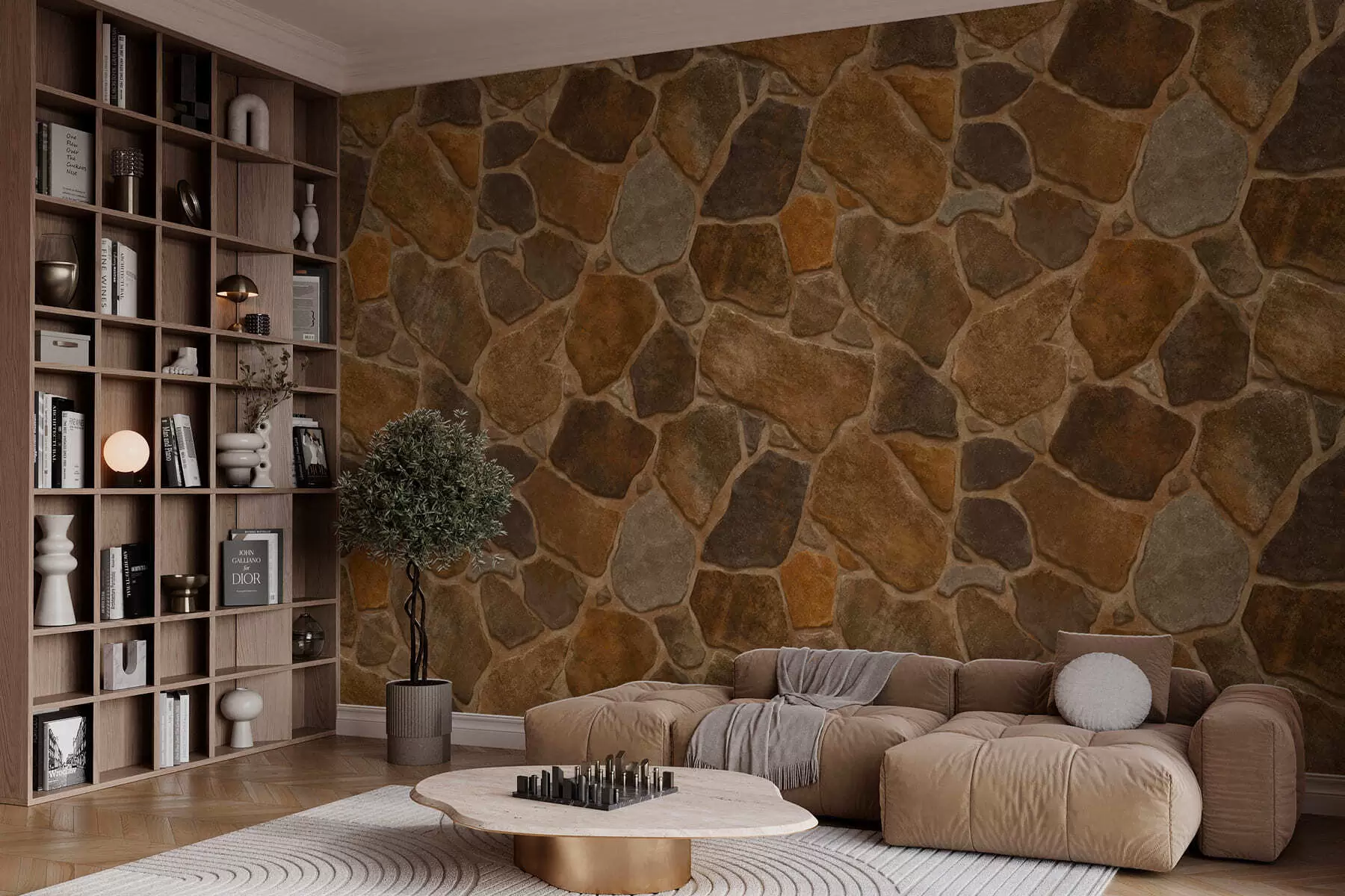 Fotobehang Natuursteenpatroon in warme tinten w05691