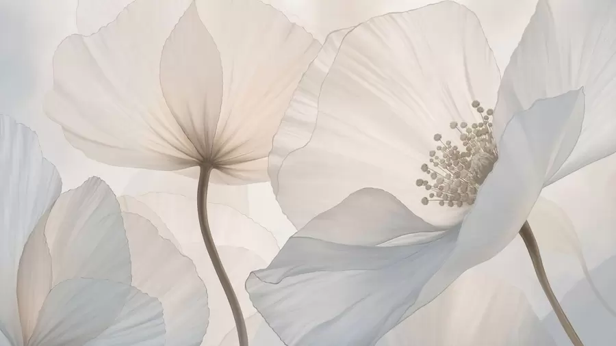 Fotobehang Zachte, grote bloemen in lichte pasteltinten w05692