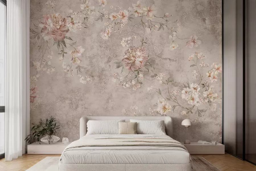Fotobehang Bloemenmotief op een lichtgekleurde achtergrond met structuur w05698
