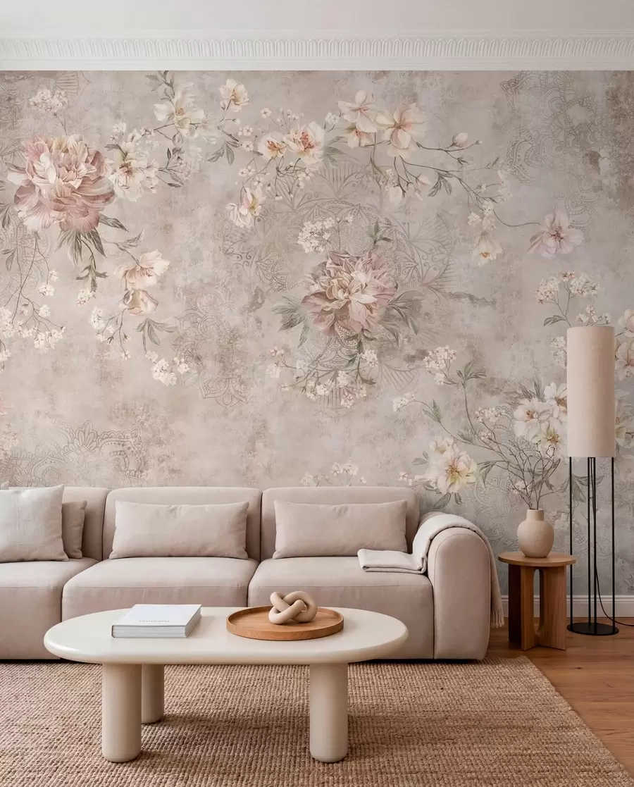 Fotobehang Verbleekt bloementapijt w05698