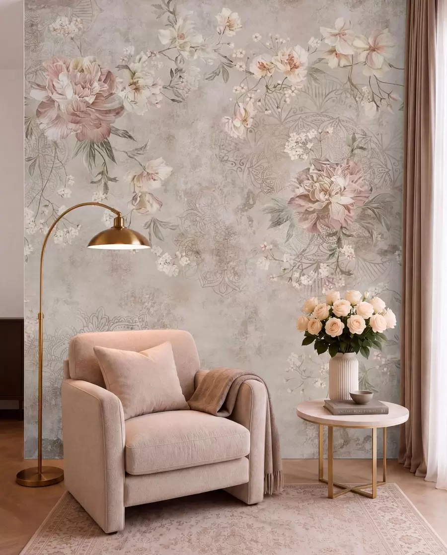 Fotobehang Verbleekt bloementapijt w05698
