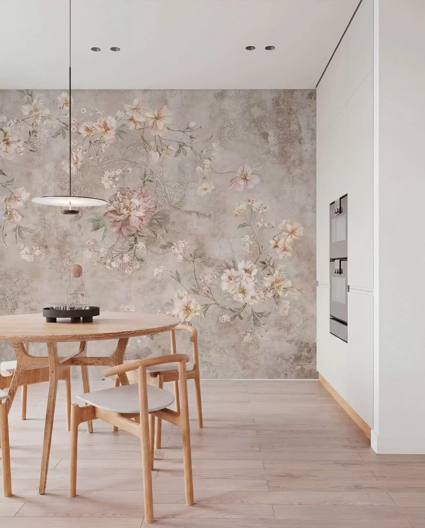 Fotobehang Bloemenmotief op een lichtgekleurde achtergrond met structuur w05698