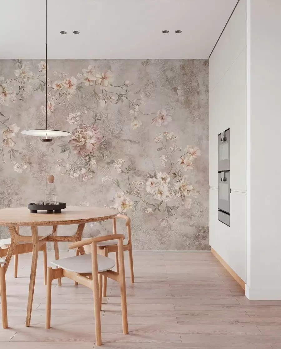 Fotobehang Bloemenmotief op een lichtgekleurde achtergrond met structuur w05698