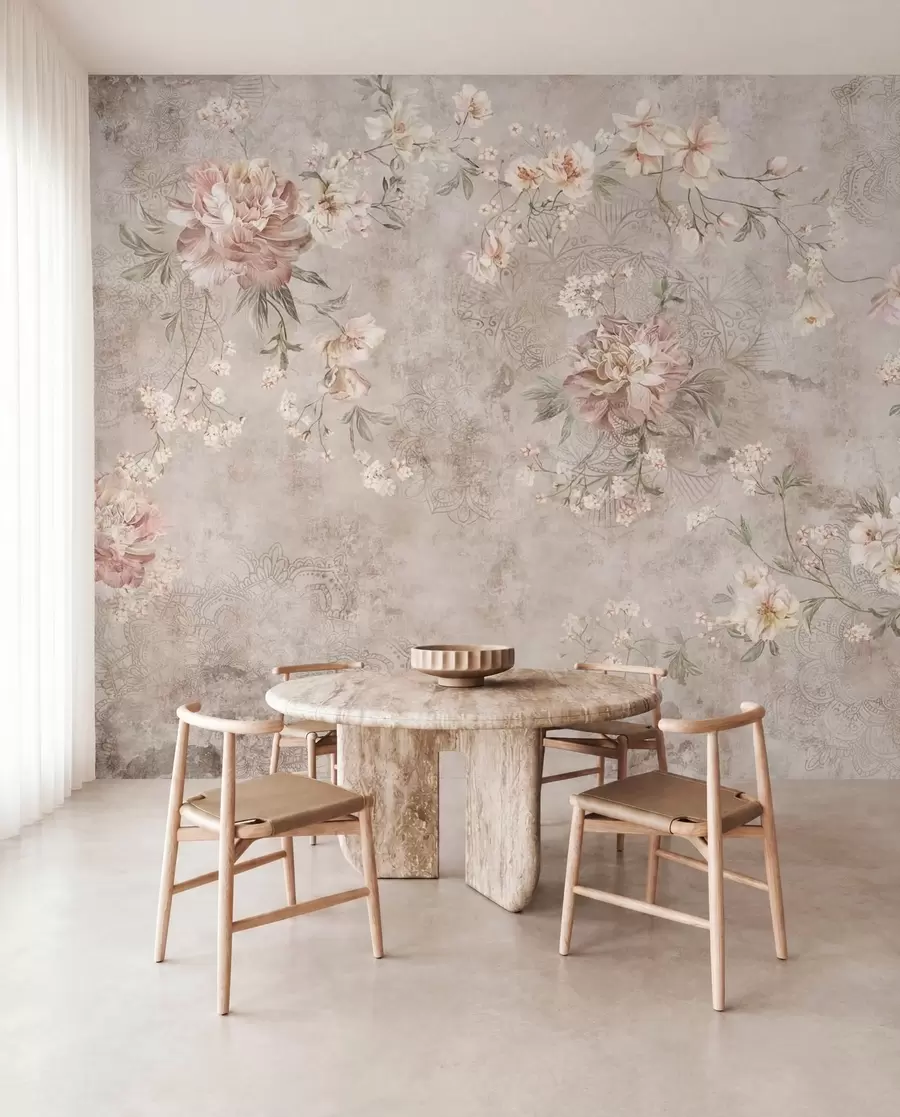 Fotobehang Bloemenmotief op een lichtgekleurde achtergrond met structuur w05698