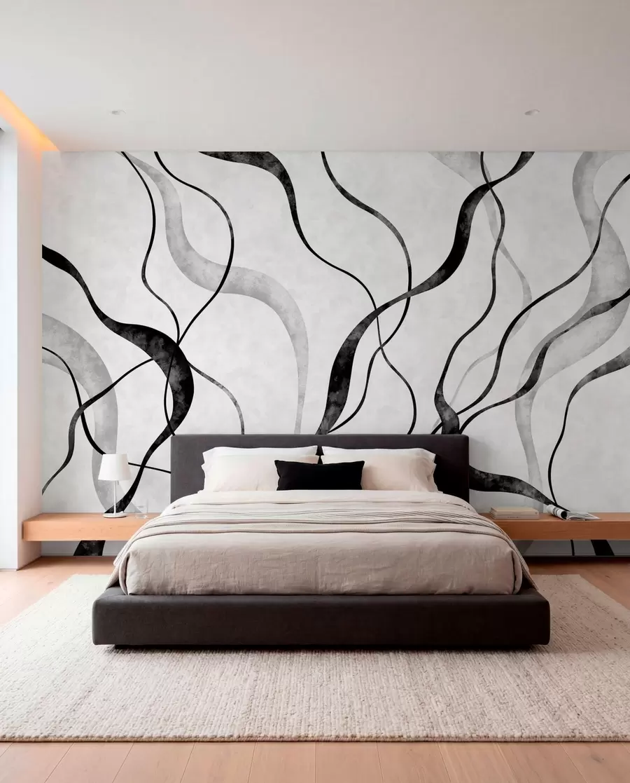 Fotobehang Abstracte, vloeiende lijnen in monochrome tinten w05699