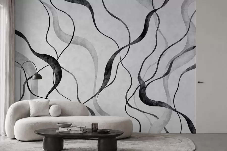 Fotobehang Abstracte, vloeiende lijnen in monochrome tinten w05699