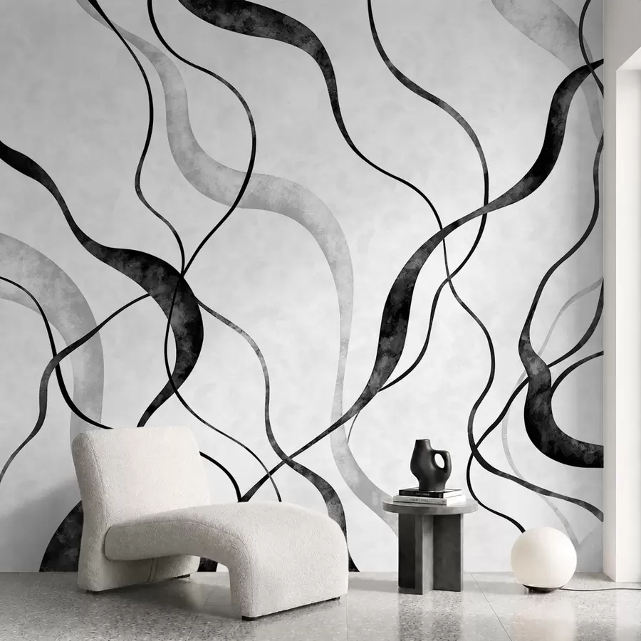 Fotobehang Abstracte, vloeiende lijnen in monochrome tinten w05699
