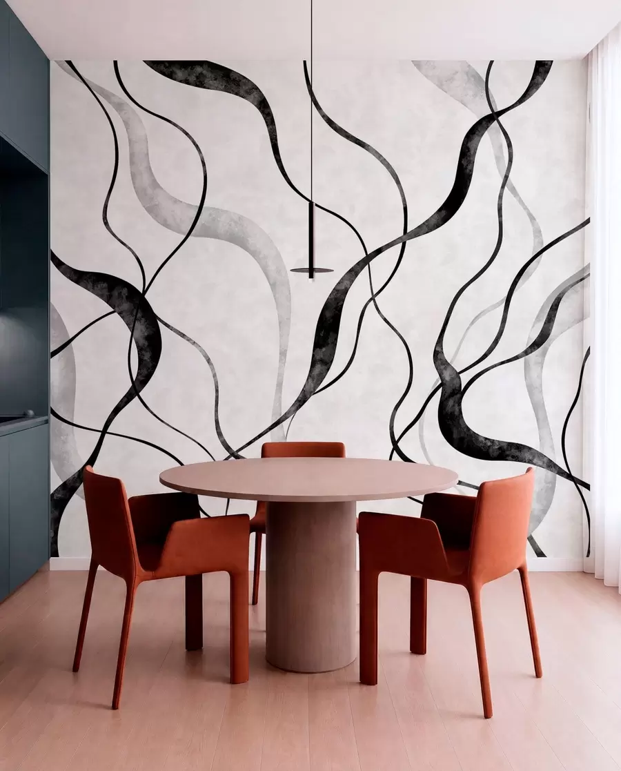 Fotobehang Abstracte, vloeiende lijnen in monochrome tinten w05699