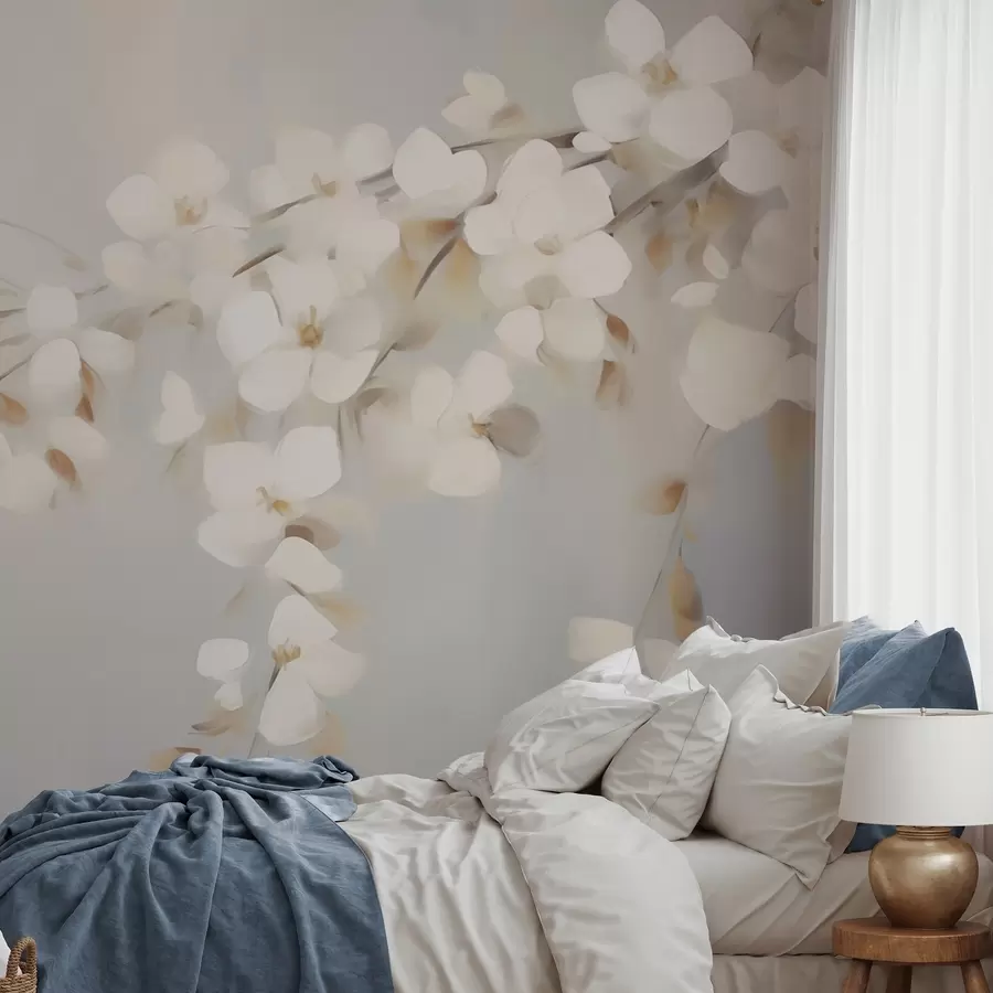 Fotobehang Abstracte tak met bloemen, naar een schilderij w05665