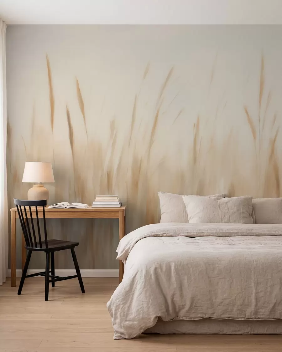 Fotobehang Abstracte schilderij met imitatie van droog gras w05503
