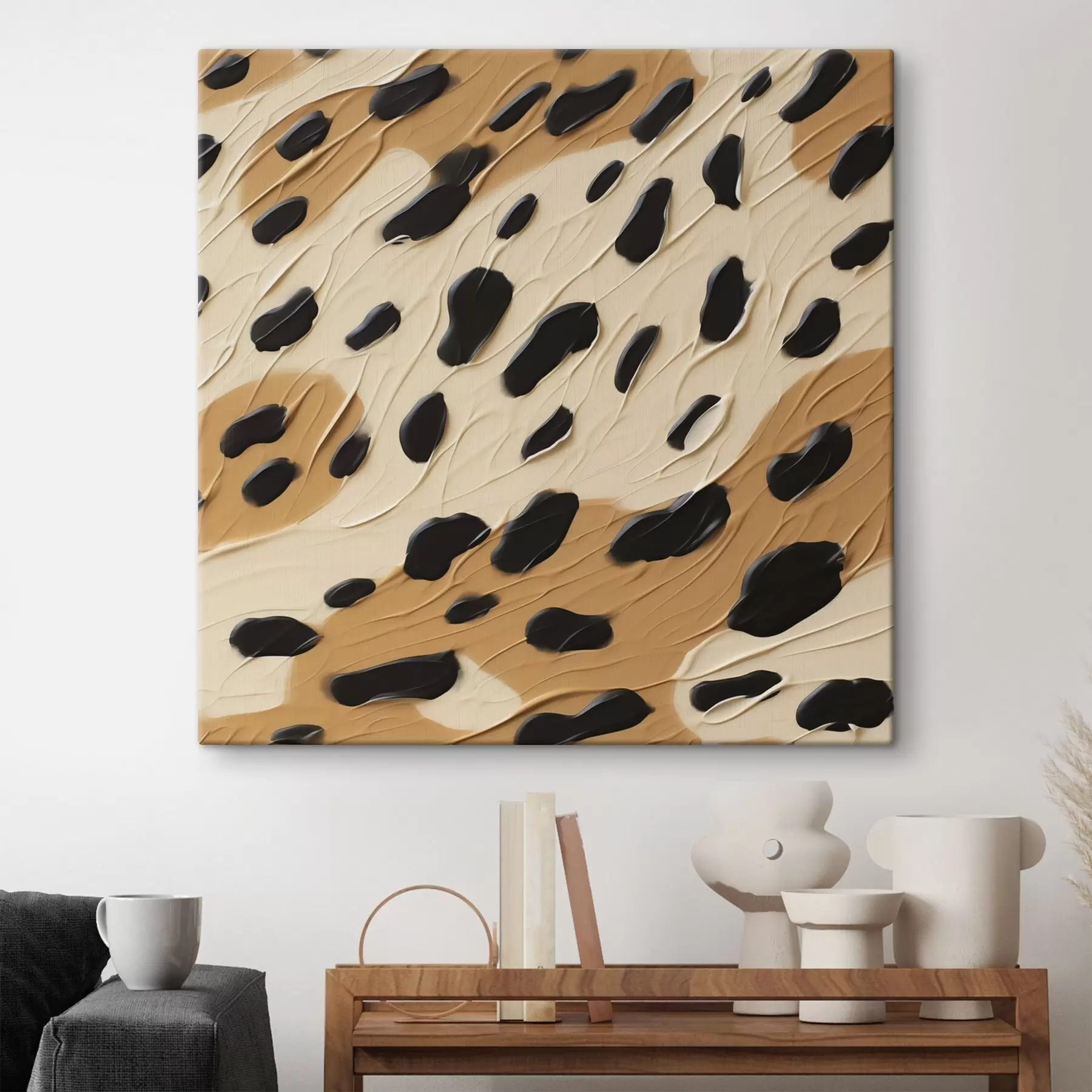  Schilderijen Zwarte vlekken op een abstracte achtergrond, schilderijimitatie s49750