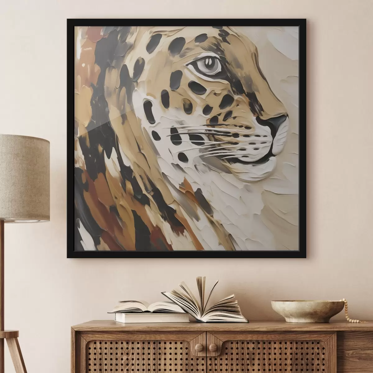 Poster Abstracte luipaard, imitatie van een schilderij f49751