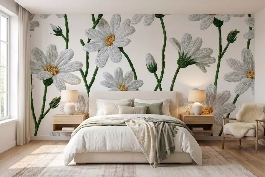 Fotobehang Witte wilde madeliefjes w09915