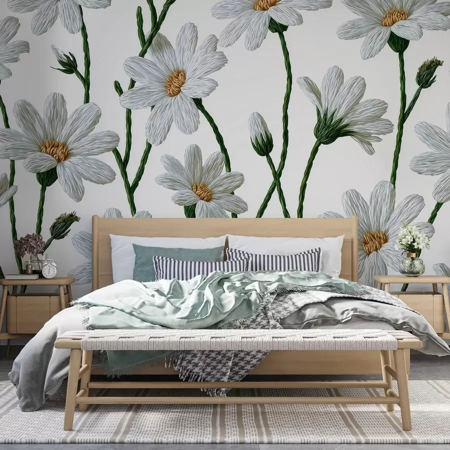 Fotobehang Witte wilde madeliefjes w09915
