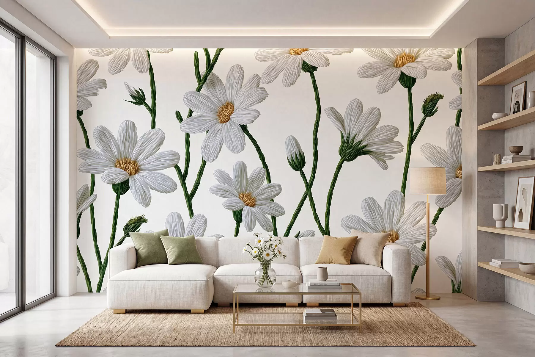 Fotobehang Witte wilde madeliefjes w09915