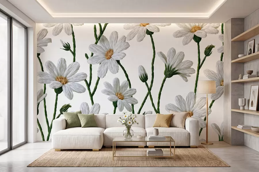 Fotobehang Witte wilde madeliefjes w09915