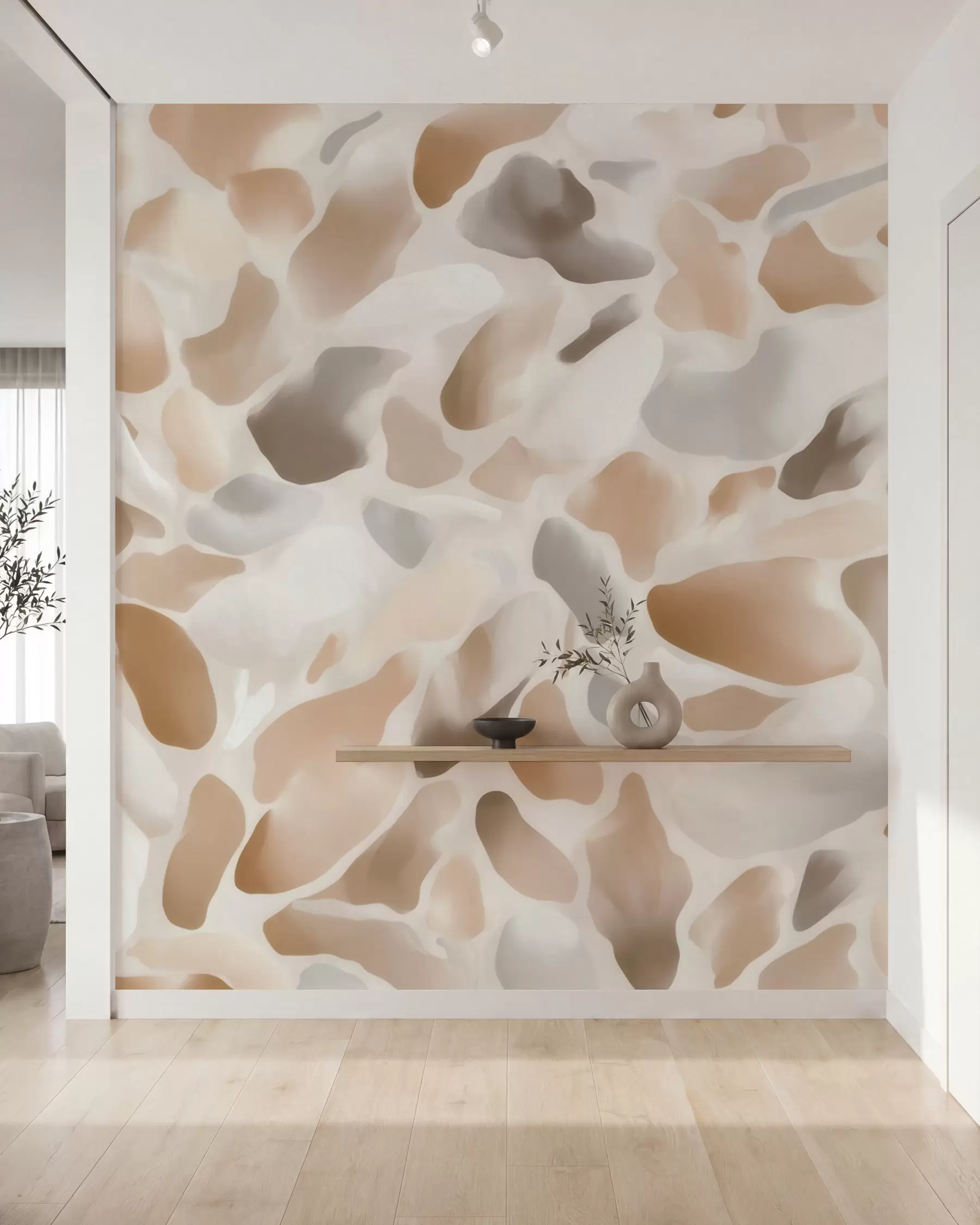 Fotobehang Abstracte, natuurlijke terrazzotextuur in lichte tinten w09933