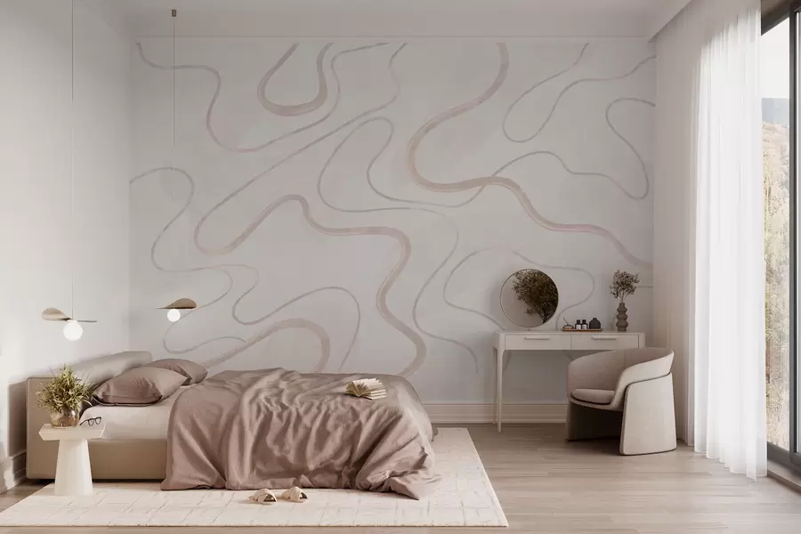 Fotobehang Abstracte, vloeiende lijnen op een lichte achtergrond w05726