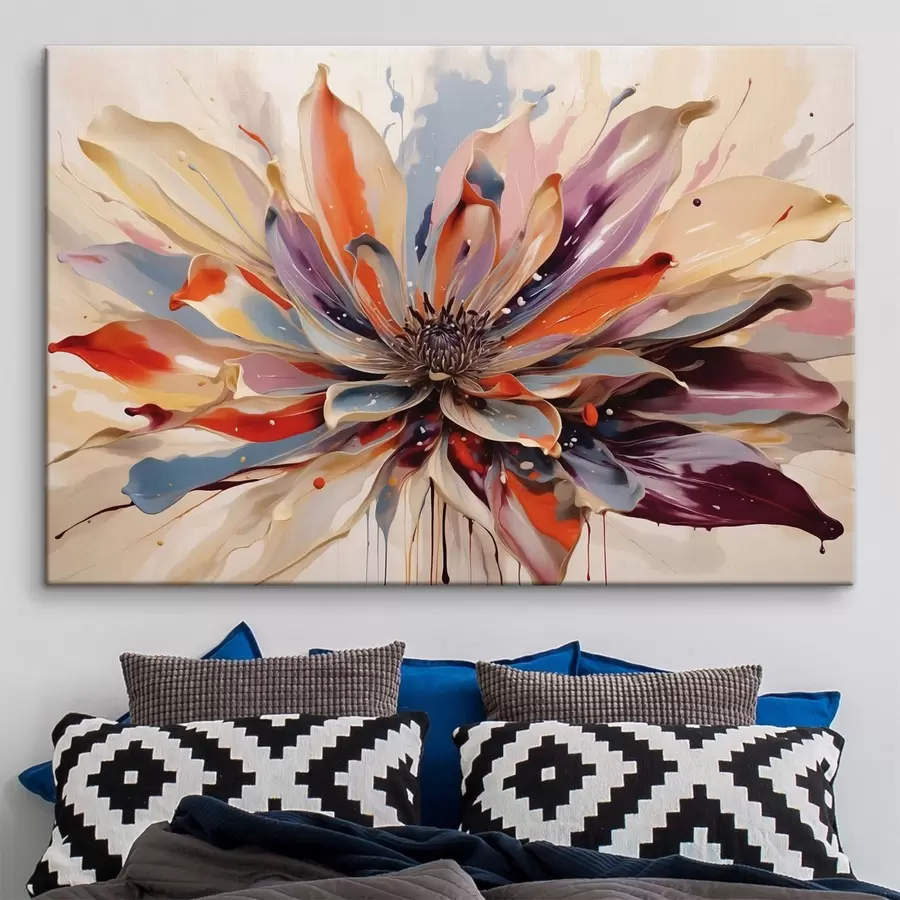  Schilderijen Abstracte bloem met levendig gekleurde bloemblaadjes s49358
