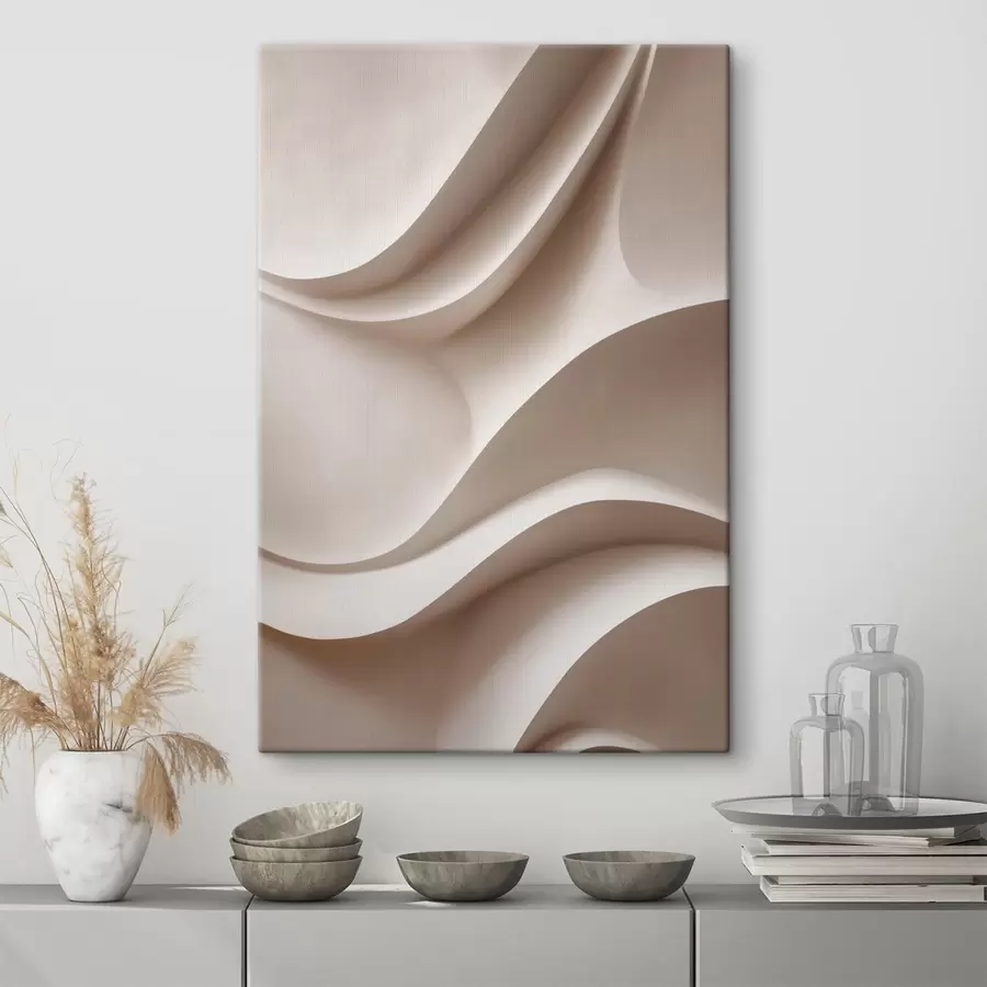  Schilderijen Abstracte, zachte plooien in lichtbeige tinten s49677