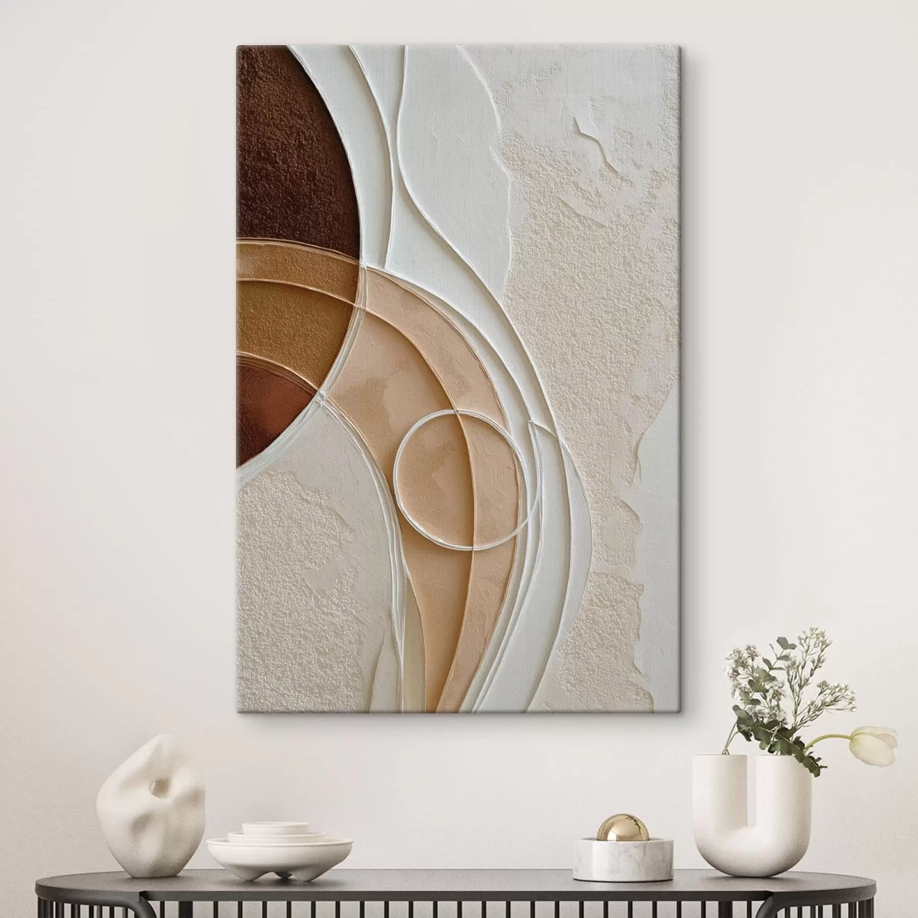  Schilderijen Abstracte compositie met vloeiende bogen en cirkels s49679