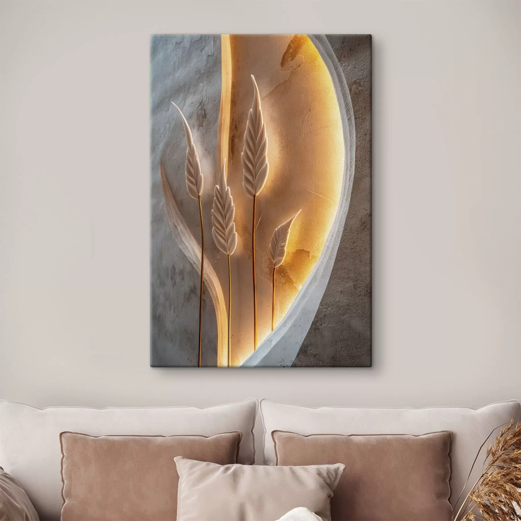  Schilderijen Decoratieve bladeren met warme achtergrondverlichting s49681