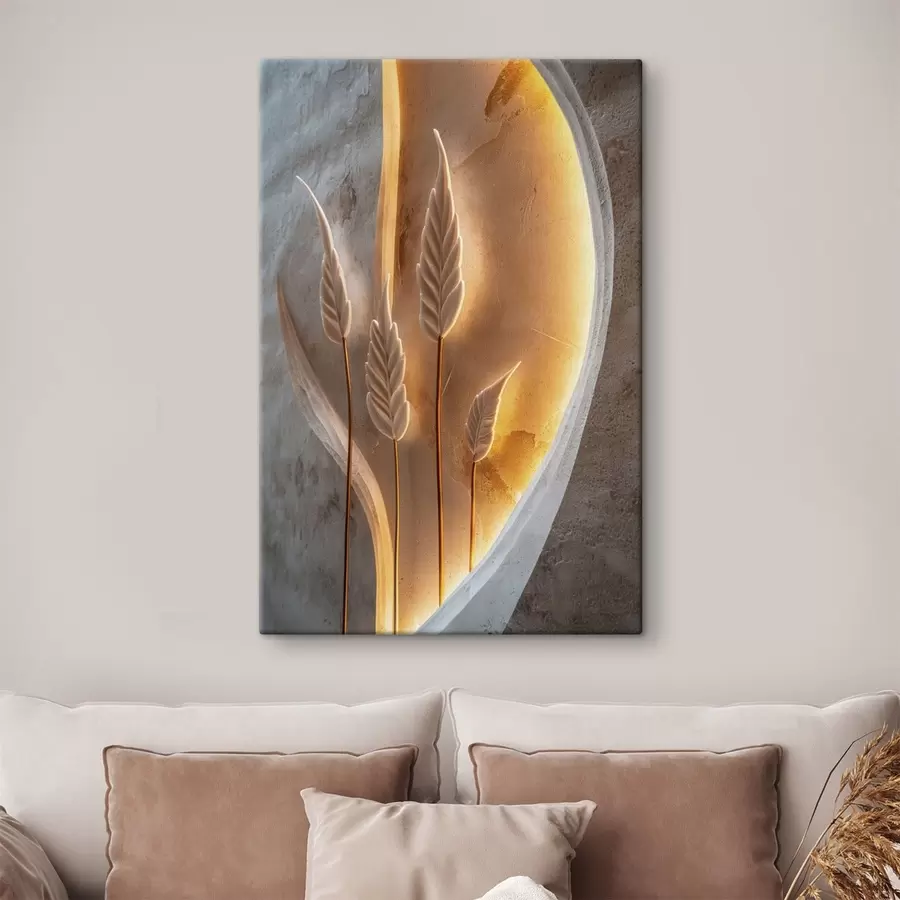  Schilderijen Decoratieve bladeren met warme achtergrondverlichting s49681