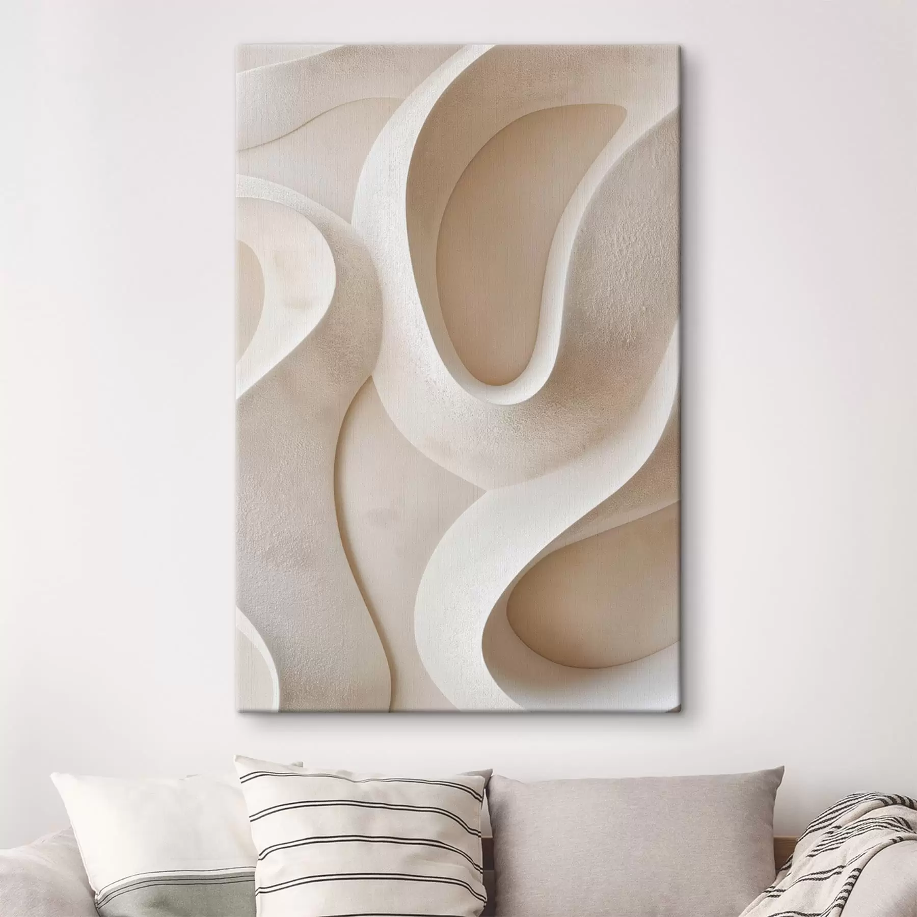  Schilderijen Abstracte, vloeiende vormen in lichtbeige tinten s49683