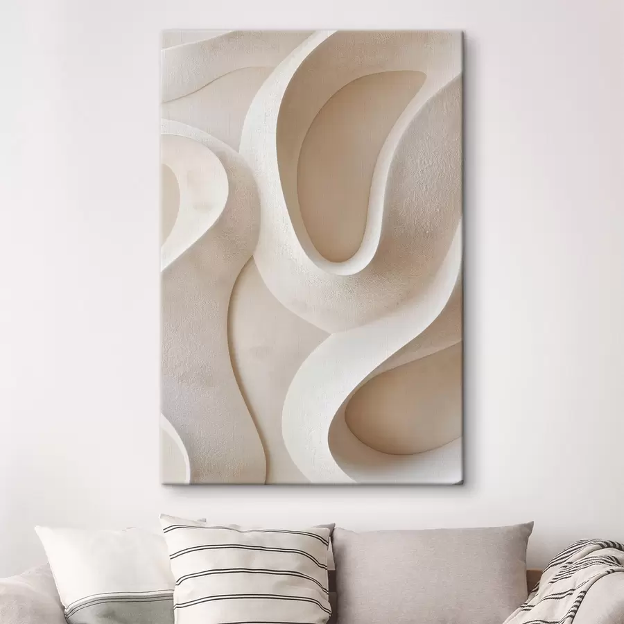  Schilderijen Abstracte, vloeiende vormen in lichtbeige tinten s49683