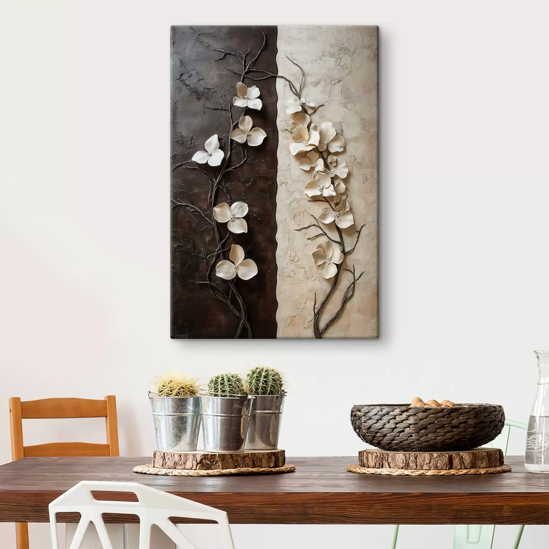 Schilderijen Bloemen in reliëf op een contrasterende achtergrond met textuur s49688