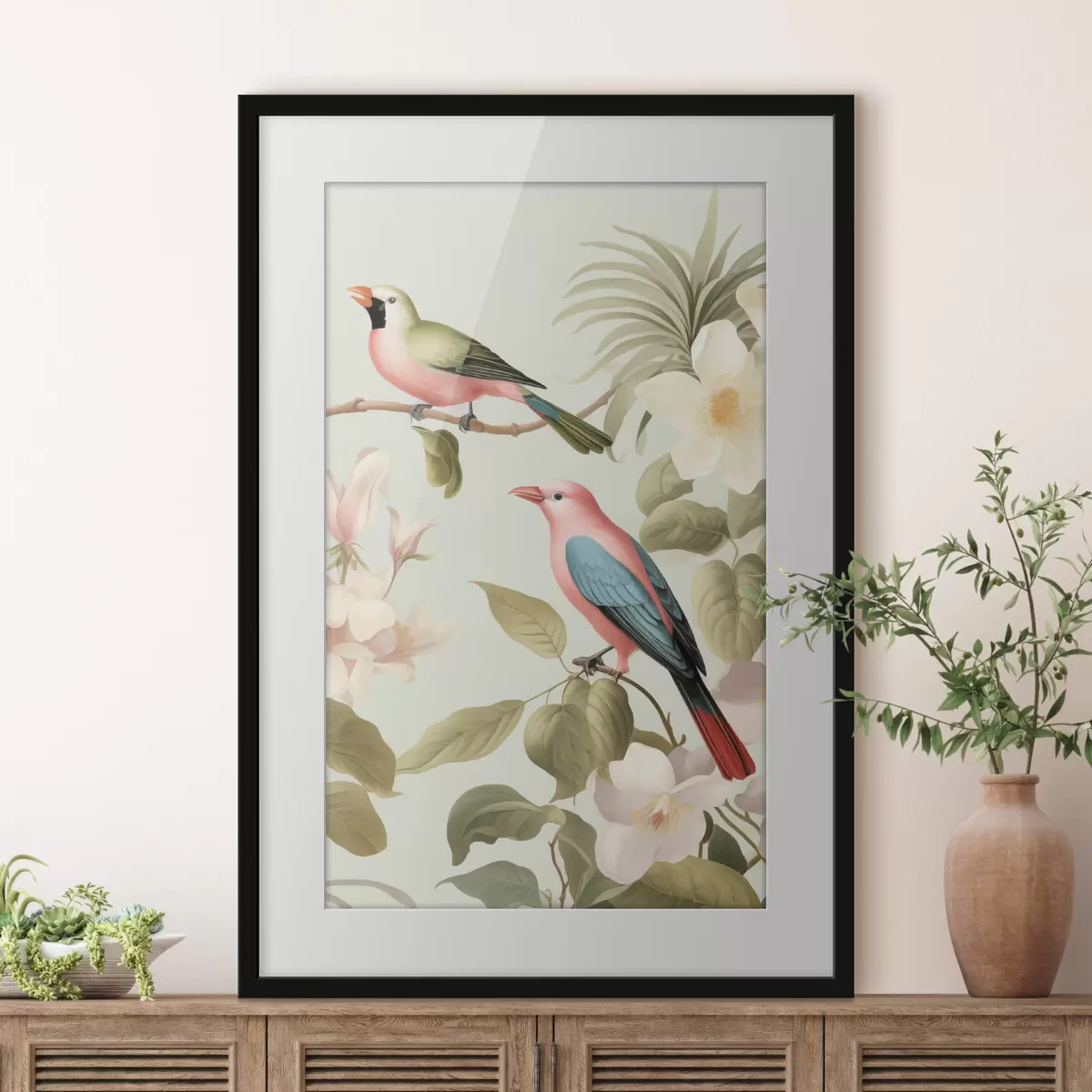 Poster Kolibrie in een bloeiende tuin f49733