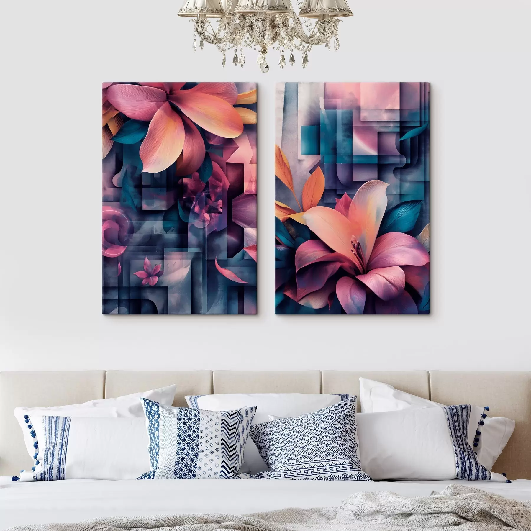  Schilderijen Tropische bloemen in paarse tinten m30659