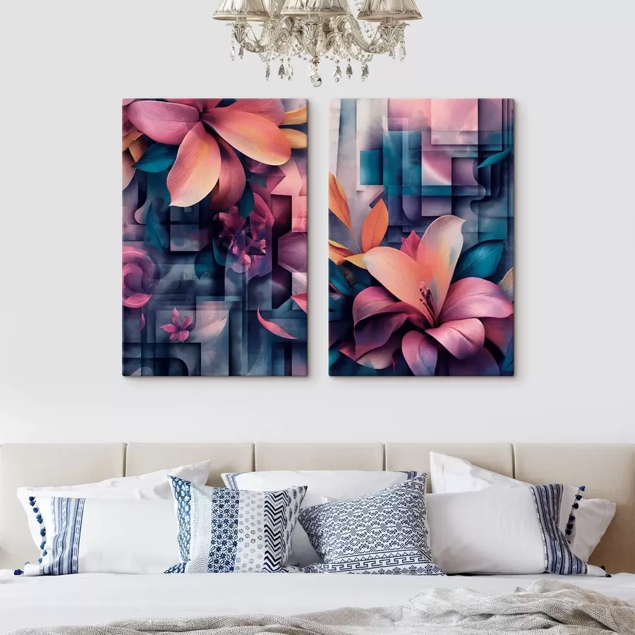  Schilderijen Tropische bloemen in paarse tinten m30659