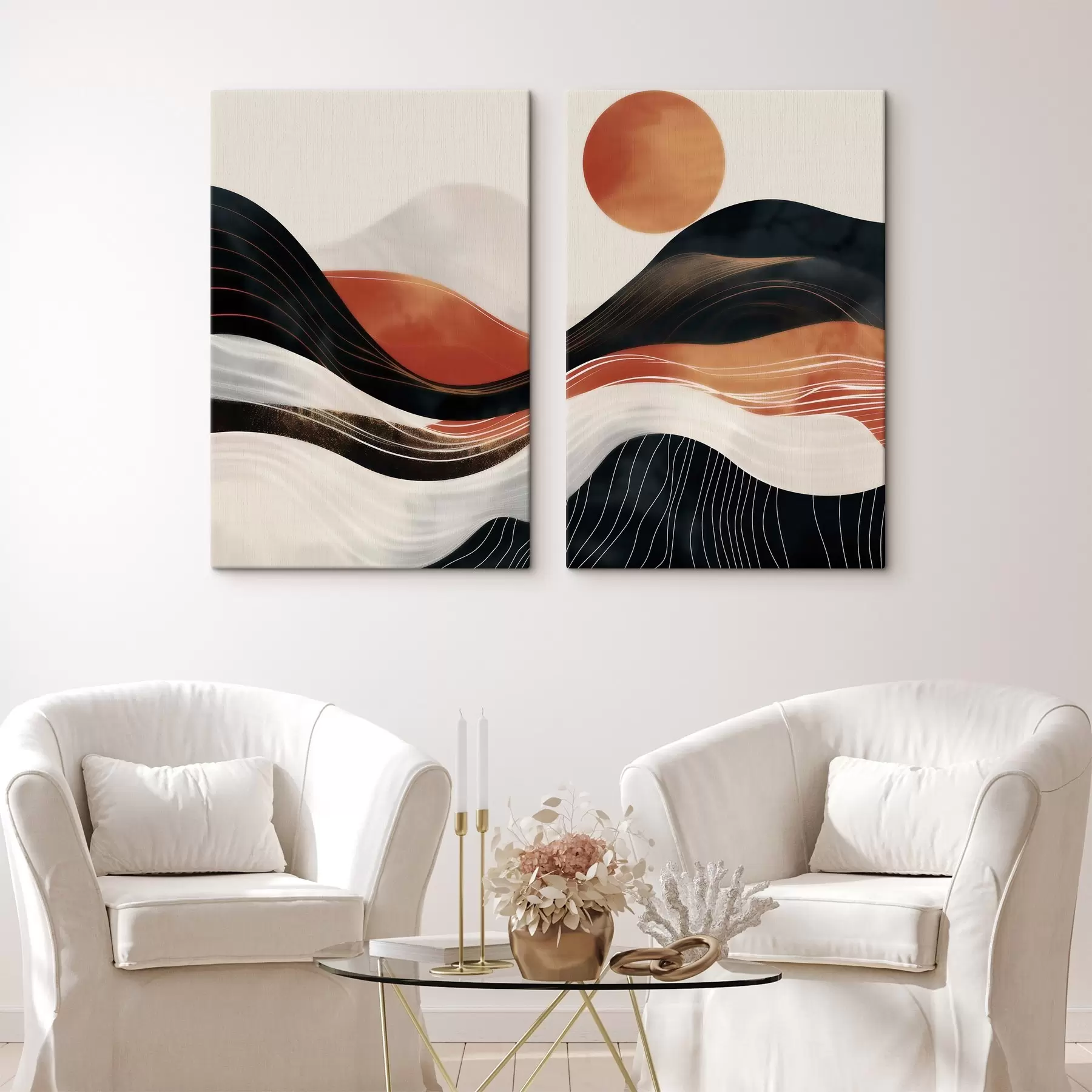  Schilderijen Abstract landschap in terracotta m30664