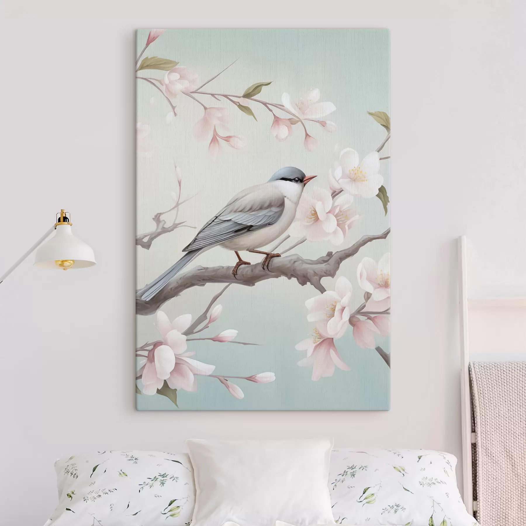  Schilderijen Een vogel op een bloeiende tak s49550