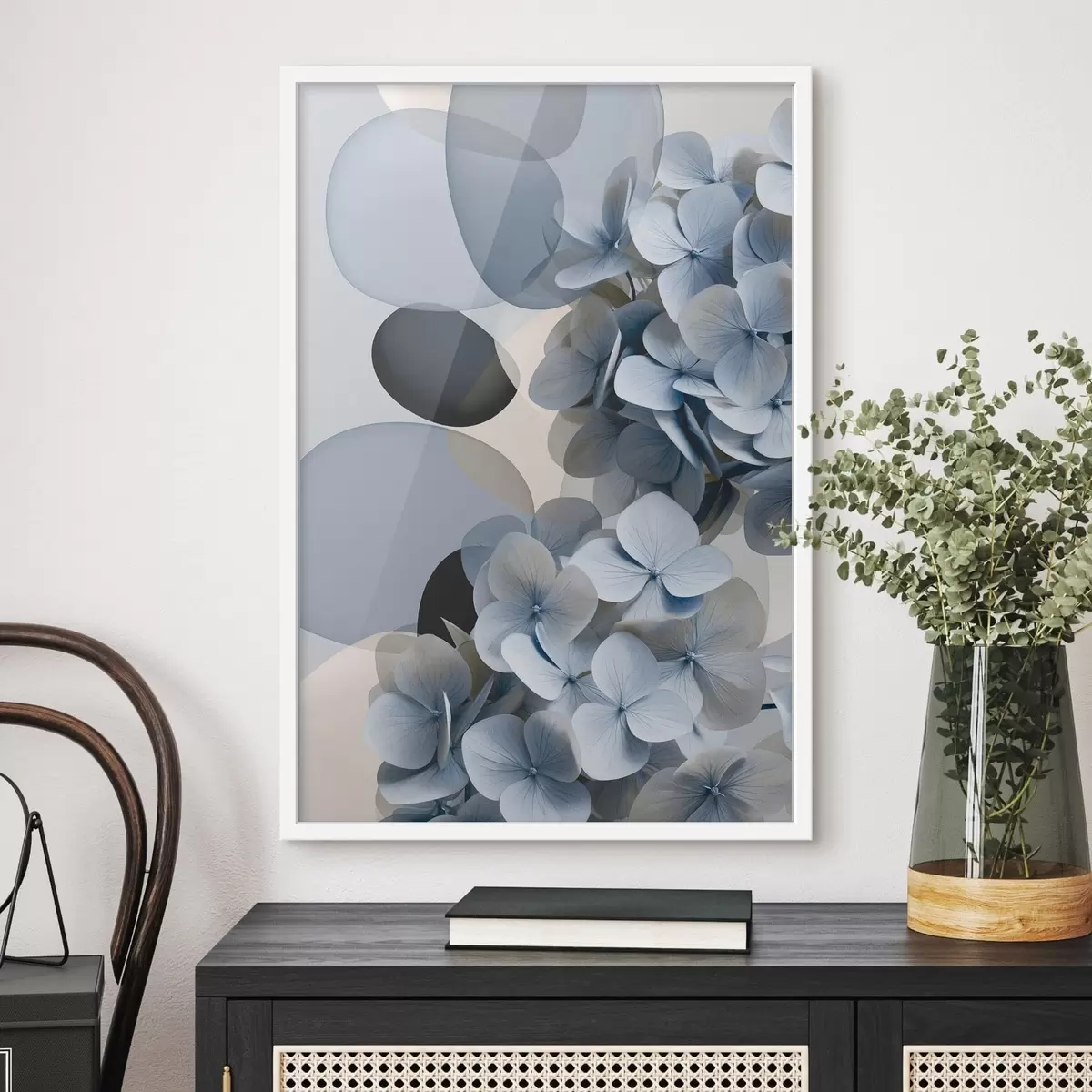 Poster Een moderne abstractie met hortensia’s f49699