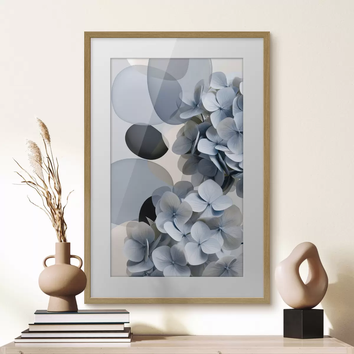 Poster Een moderne abstractie met hortensia’s f49699
