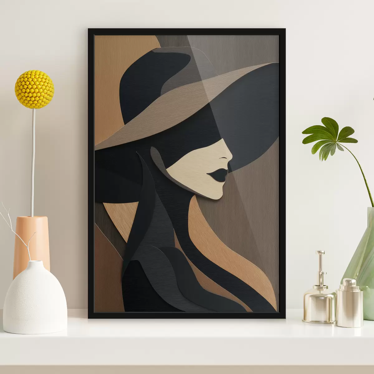 Poster Silhouet van een vrouw met hoed f49824