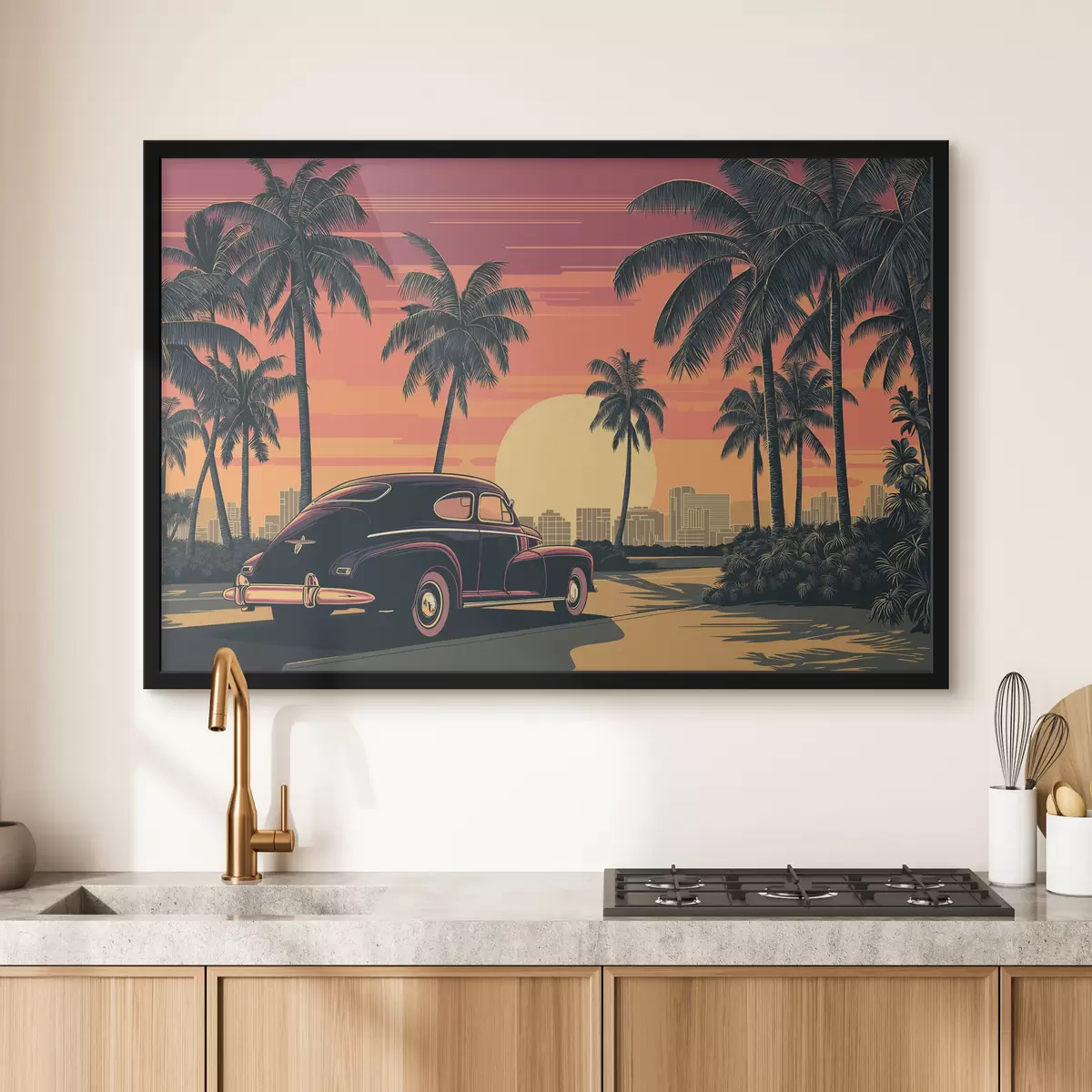 Poster Oldtimer met palmbomen f49833