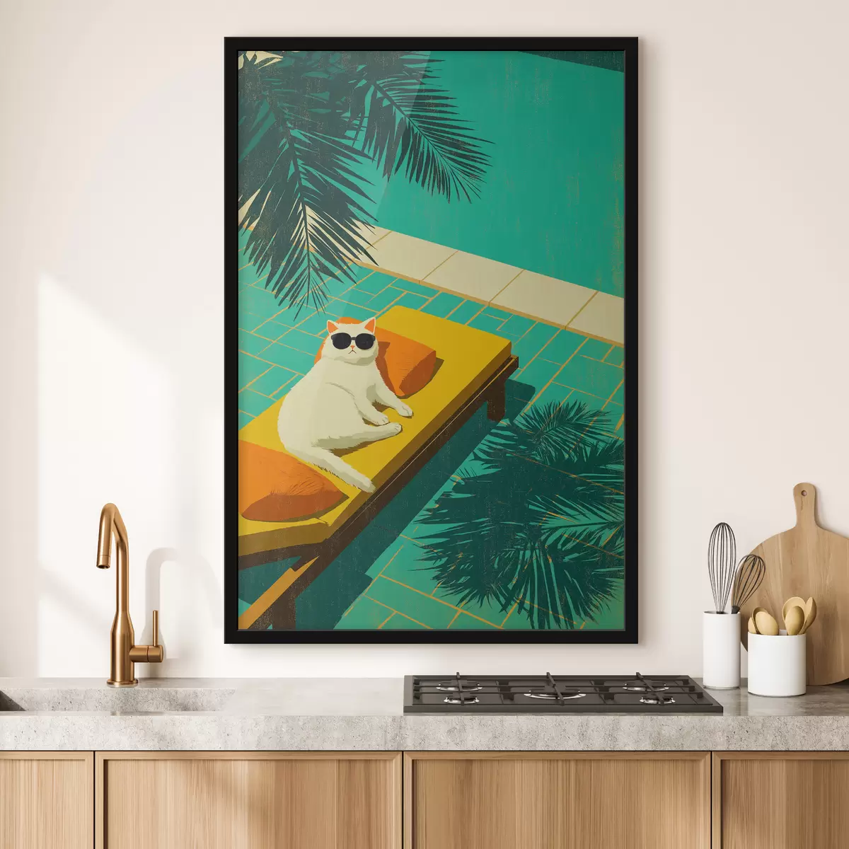 Poster Kat bij het zwembad f49834