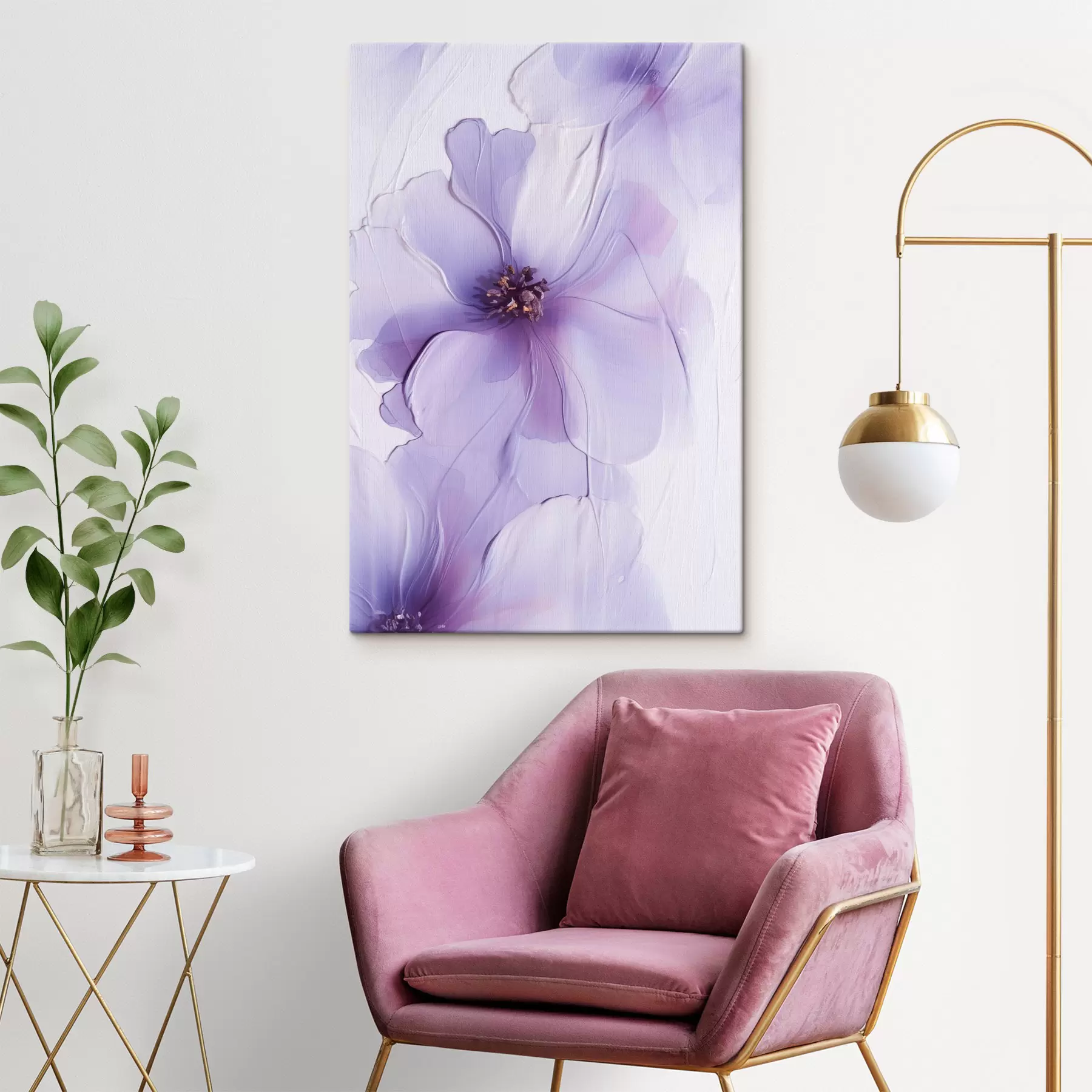  Schilderijen Verfijnde bloemen met gedetailleerde details en een witte achtergrond met textuur s49762