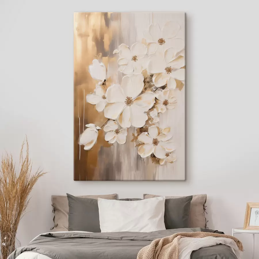  Schilderijen Witte bloemen tegen een structuurrijke achtergrond, in schilderachtige stijl s49767