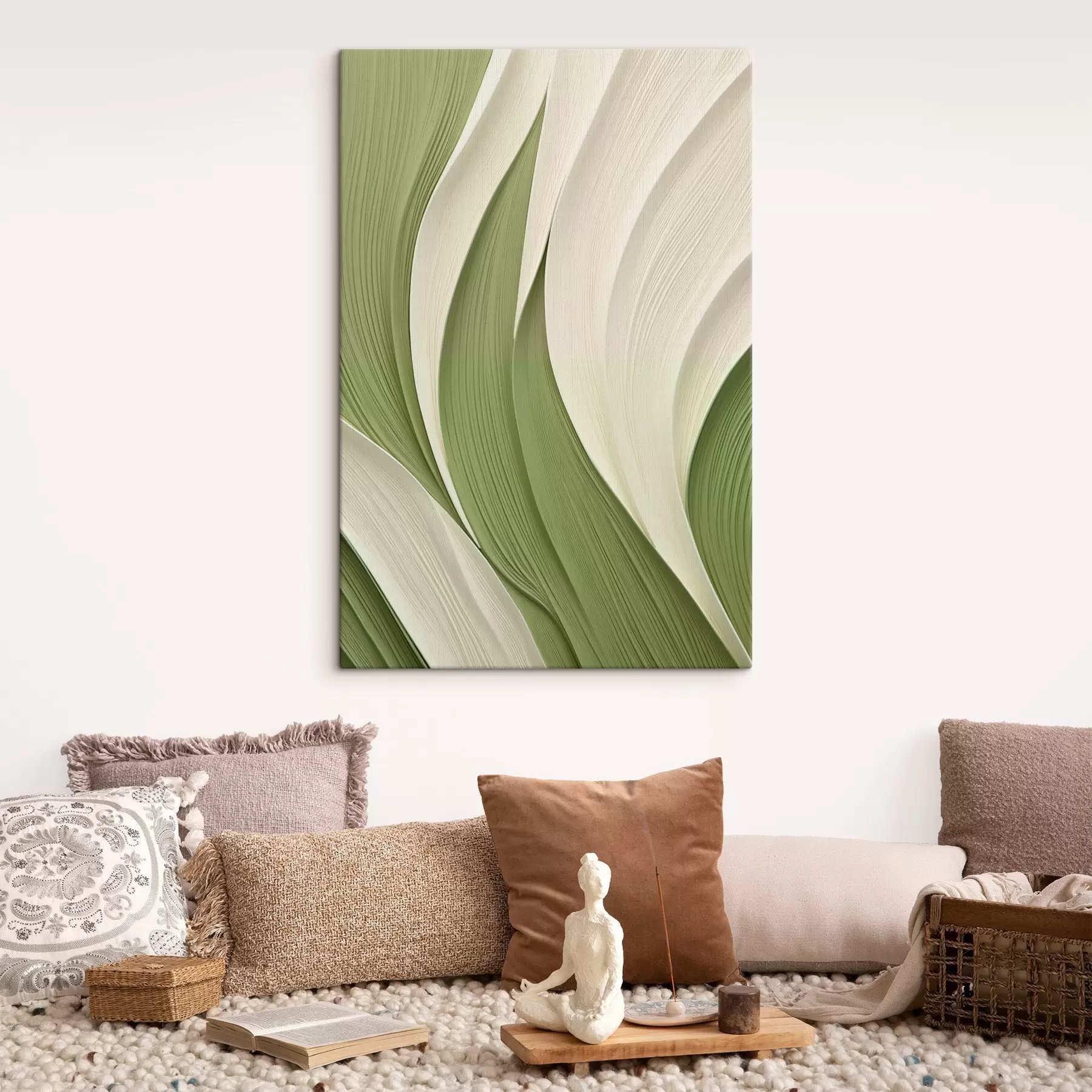  Schilderijen Abstracte, vloeiende textuur in groene en crèmekleurige tinten s49772