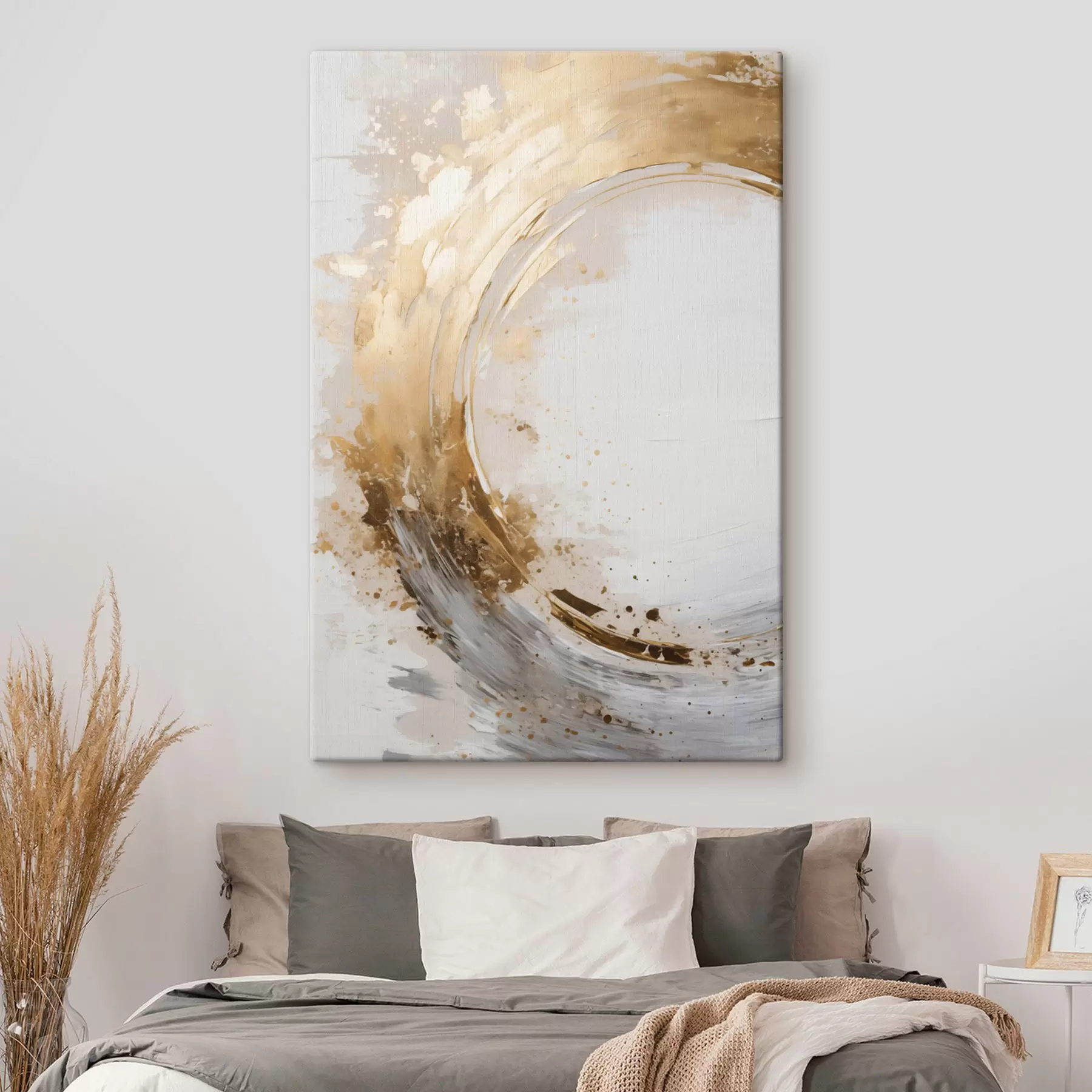  Schilderijen Abstracte penseelstreken die een cirkelvormige beweging vormen, moderne kunst met textuur s49789