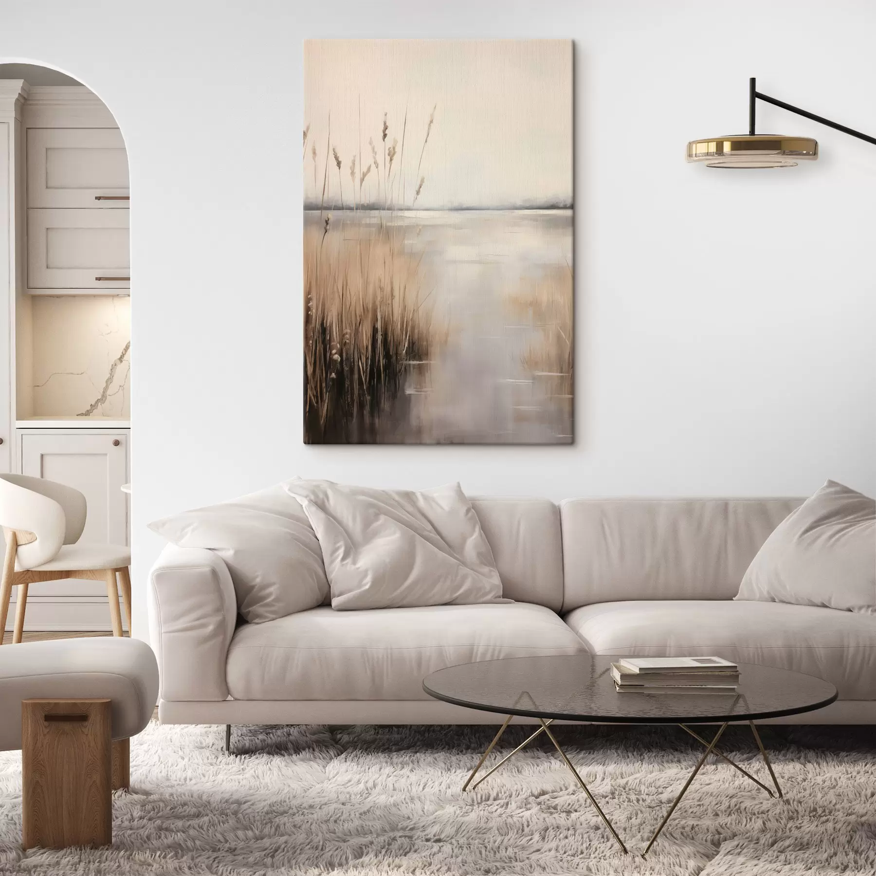  Schilderijen Hoge, droge rietstengels en grassen in ingetogen beige- en bruintinten s49796