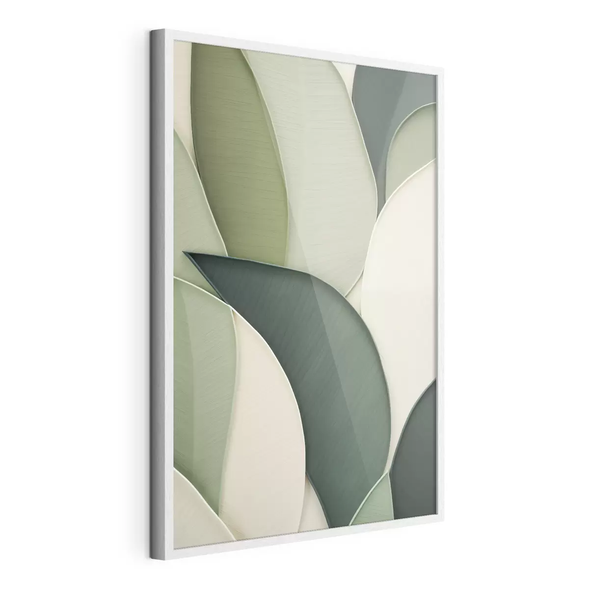 Poster Abstracte kunst met overlappende groene en crèmekleurige organische vormen f49777