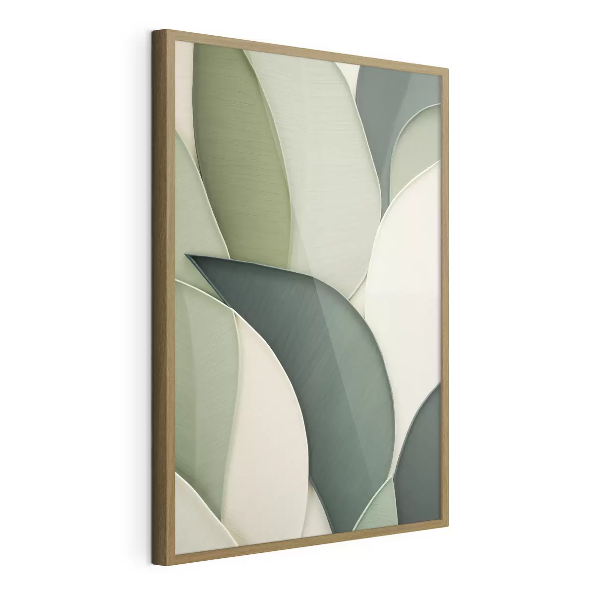 Poster Abstracte kunst met overlappende groene en crèmekleurige organische vormen f49777